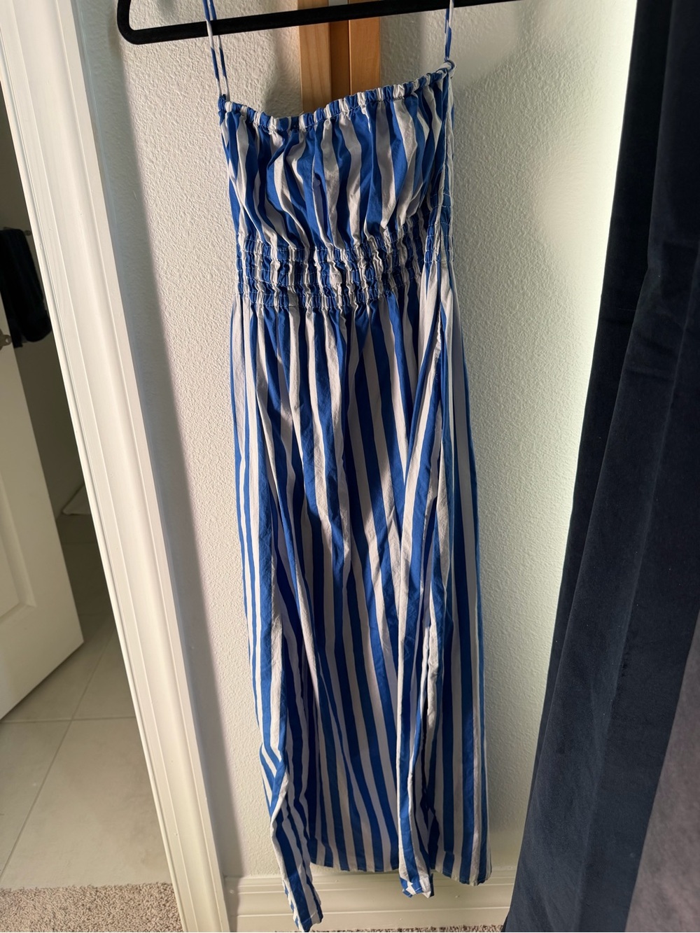 Faithfull the Brand Blue and White Striped Sundress strapless